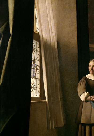 Dame schreibt einen Brief mit ihrer Magd, c.1670 (Detail) von Jan Vermeer van Delft